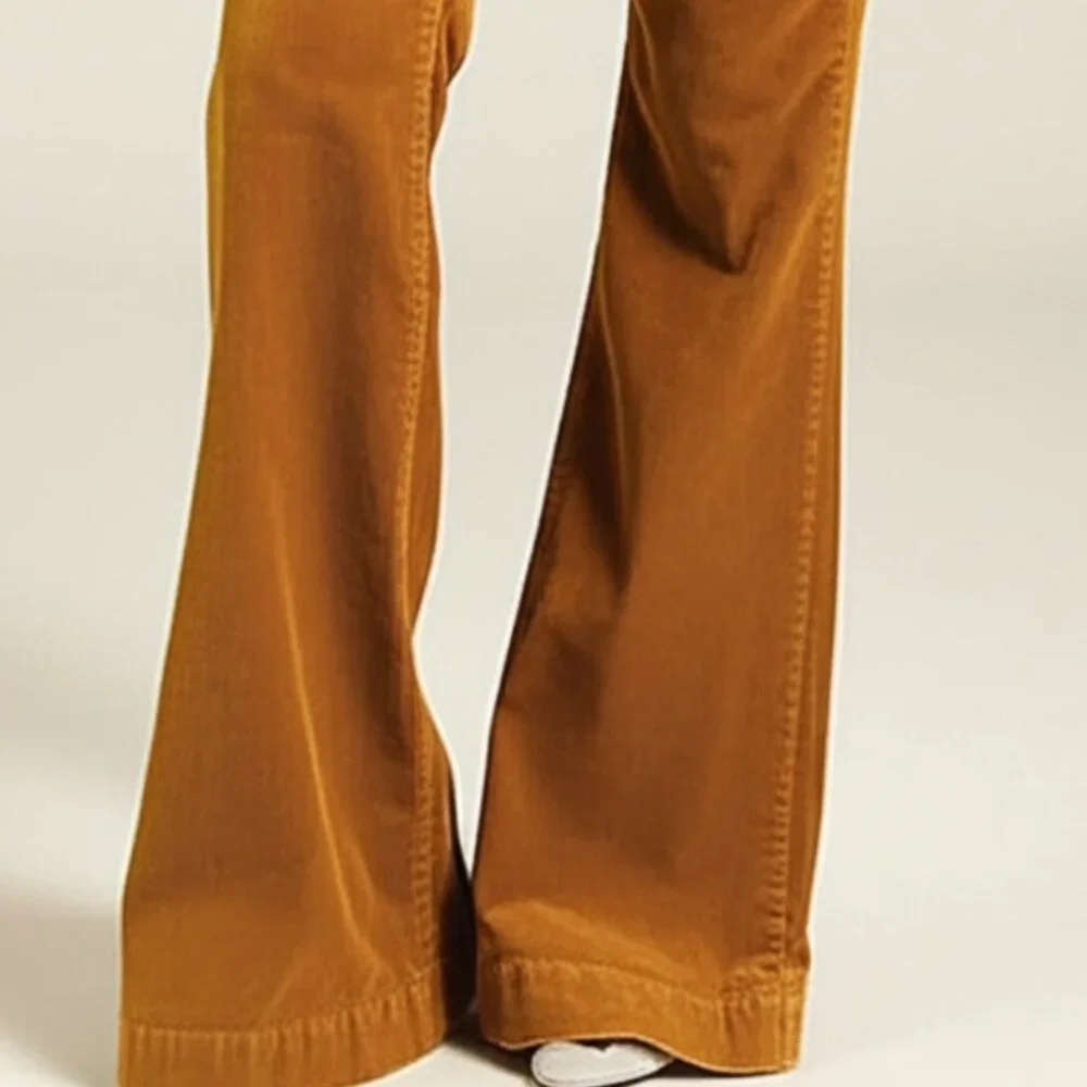 Talbots Mustard Gold Corduroy Wide Leg Flare Pants Vintage Style EUC